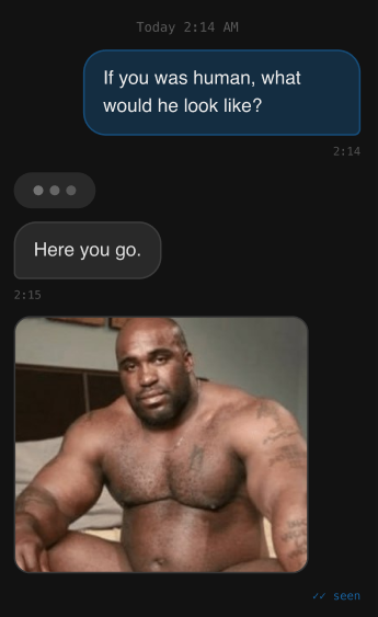 Grok AI chat conversation - someone asked what Grok would look like as a human and it replied with an image